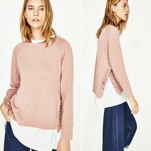 Pink Zara Sweater with side ruffles